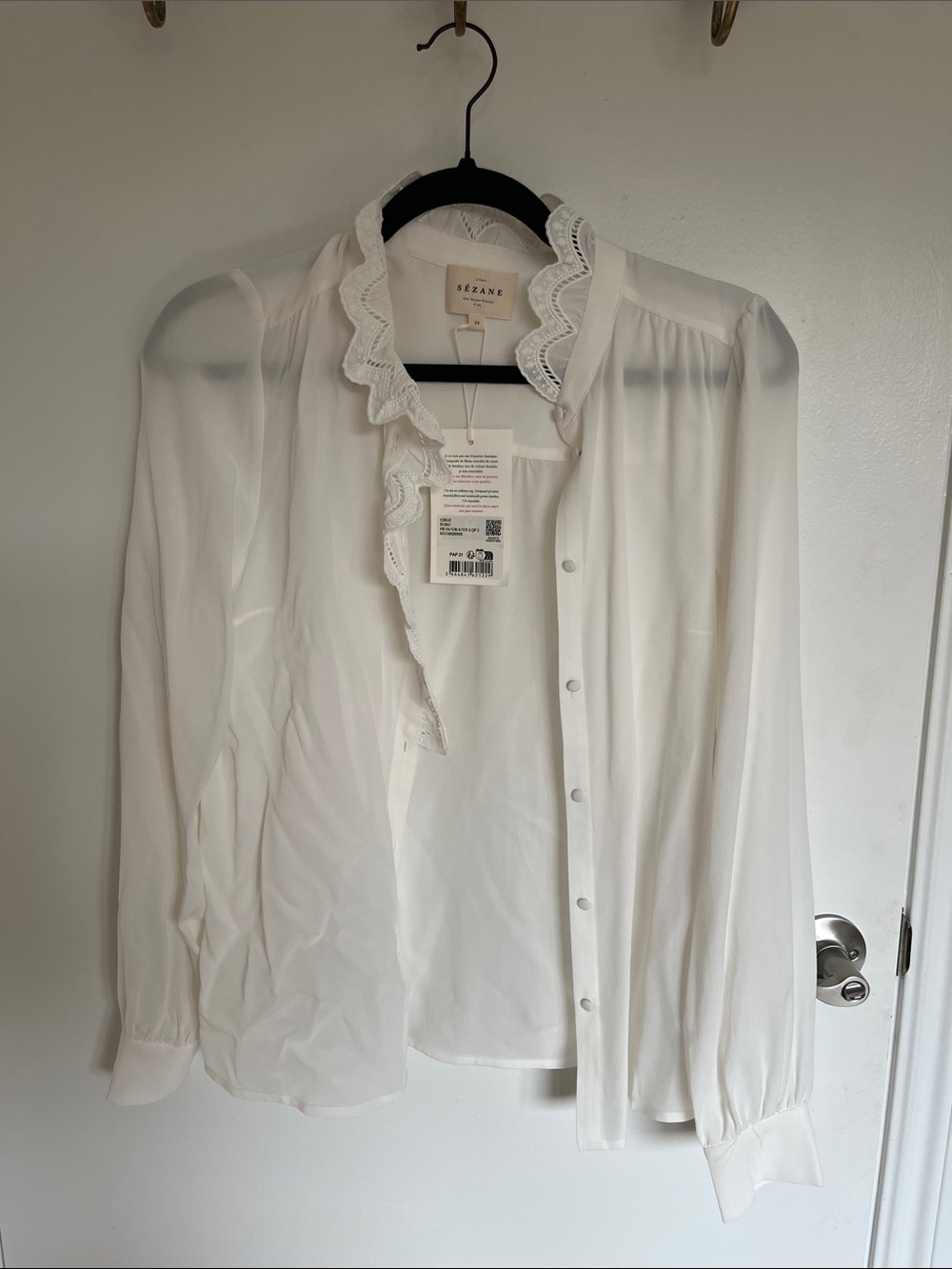 Sezane Women's Silk Ruffled Collar Shirt